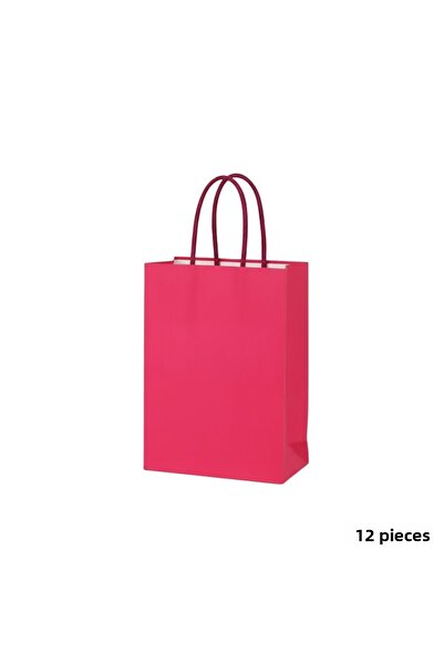 roco paper Set de mini pungi de hârtie cu mâner răsucit - 12 bucăți, petrecere, zi de naștere, pungi cadou, 11x15x6 cm, roz închis