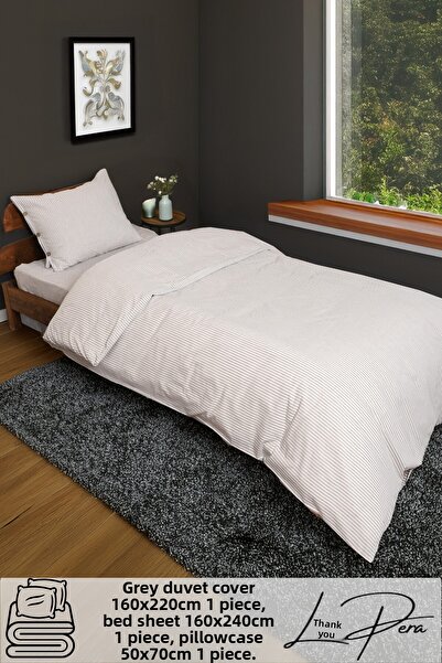 Larispera طقم غطاء لحاف مخطط بأزرار من قطن رانفورس المصبوغ بالخيوط