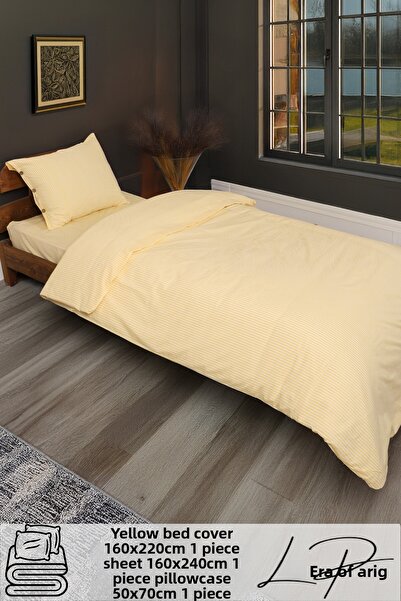 Larispera طقم غطاء لحاف مخطط بأزرار من قطن رانفورس المصبوغ بالخيوط