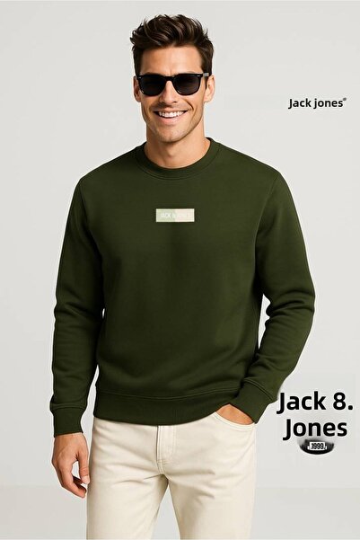Jack & Jones Ανδρικό φούτερ με λαιμόκοψη JACK JONES Χακί Σκούρο Πράσινο