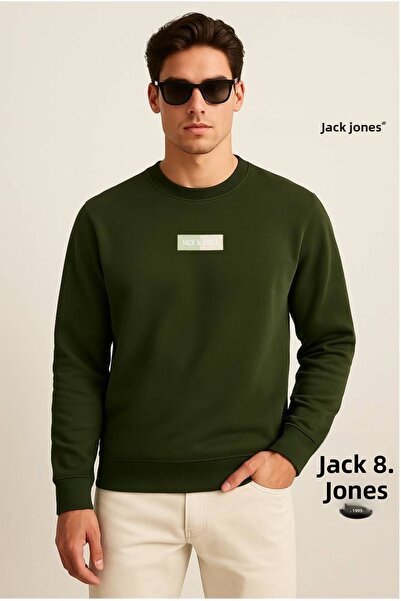 Jack & Jones JJPAN Φούτερ με λαιμόκοψη ΧΑΚΙ ΣΚΟΥΡΟ ΠΡΑΣΙΝΟ