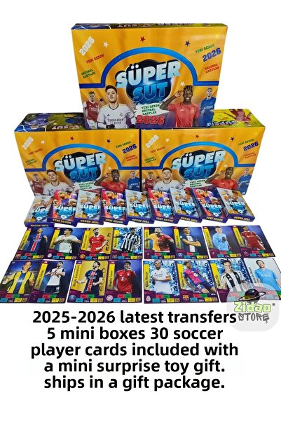 Emrah Gültekin بطاقات لاعبي كرة القدم للموسم الجديد سوبر شوت 2026، 5 علب صغيرة، إجمالي 30 قطعة مع عبوة هدايا