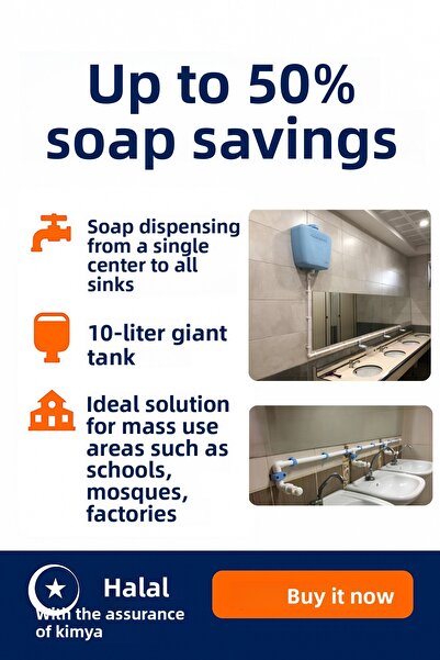 hilal kimya 10 Lt 6 Tap Push Button Liquid Soap Dispenser with Central Storage – for School, Mosque and Bulk Use