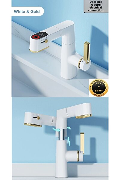 OEM شاشة LED رقمية ذكية لدرجة الحرارة، صنبور حوض الحمام مع مصعد، 4 وظائف، ضما...