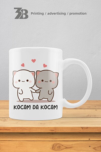 3B BASKI REKLAM PROMOSYON Cute Kitties Series''My Husband and My Boyfriend'' Porcelain Mug