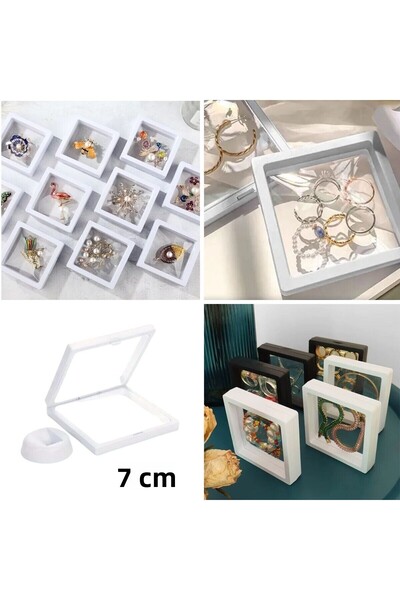Go İthalat 7X7 cm with Stand 3D Jewelry Ornament Souvenir Collection Storage Box Transparent Film Frame (5273)