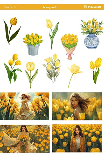 MirayDesign 1 ورقة ملصقات ذات طابع زهور مقاس 12*17 سم / سكرابوك، مجلة بوليت، مخطط، دفتر ملاحظات