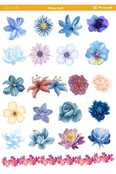 MirayDesign 1 ورقة ملصقات ذات طابع زهور مقاس 12*17 سم / سكرابوك، مجلة بوليت، مخطط، دفتر ملاحظات