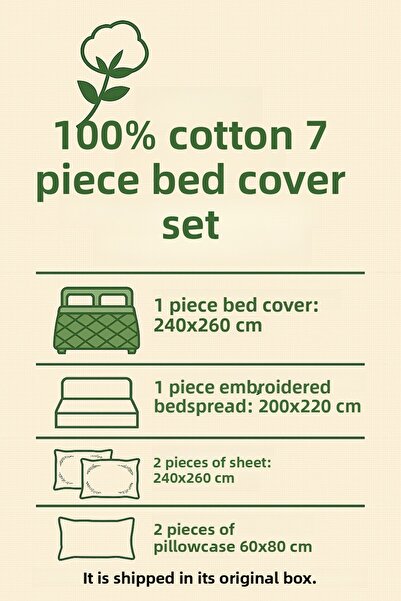 Evimcim Firdevs 7 Piece Bedding Set – Premium Cotton, Embroidered Duvet Cover & Pillowcases