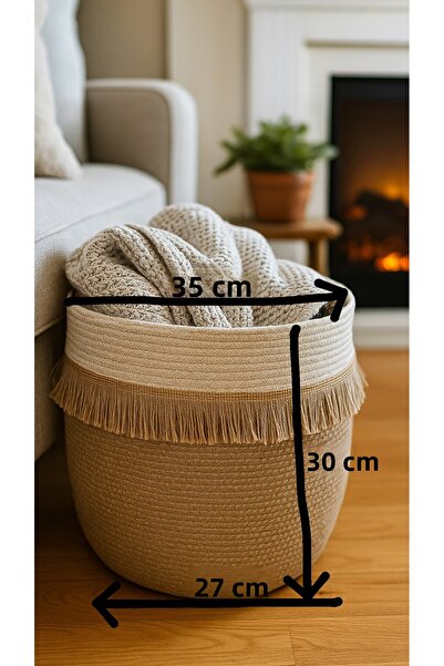 Bohemahomedecor Καλάθι από ψάθινη γιούτα, διακοσμητικό καλάθι, καλάθι κουβέρτας, οργανωτής καλαθιών