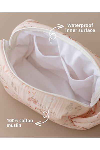 Lollie Baby&Kids Muslin Baby Care Bag, Waterproof Inner Surface - Pink Unicorn