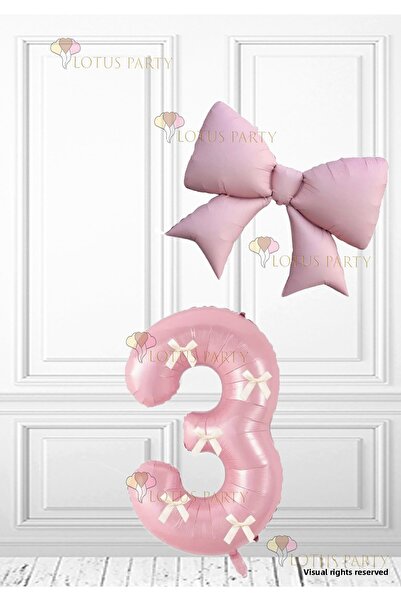 LOTUS PARTY بالون على شكل رقم باللون الوردي مع فيونكة بيضاء، بالون من الفويل ...