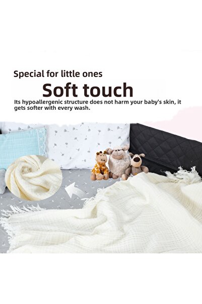 Huggy Cream Multi-Purpose 100% Cotton Muslin Baby Blanket 100X130 – 4 Layer Cotton Cover / Swaddle