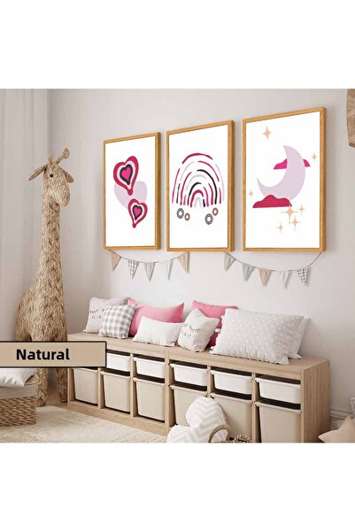 Harikabirev Camera copiilor Salon-Minimalist Modern Boho TEMATIC PINK 03 | CU CADRU DIN LEMN 3PCE MDF AHMDF