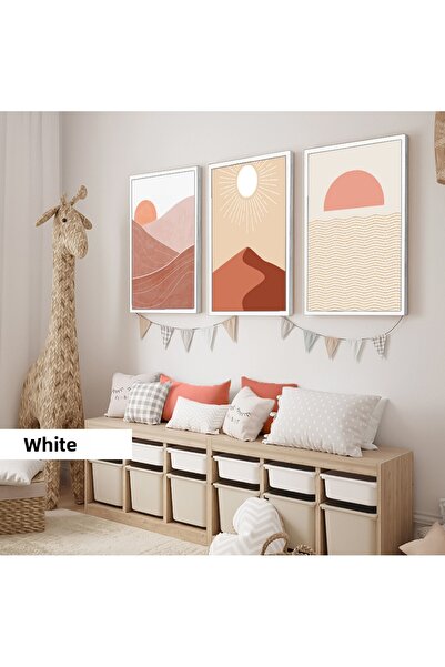 Harikabirev Camera copiilor Living Room - Minimalist Modern Bohemian PEISAJ MONTAN | 3 PARCHET MDF AHMDF CU CADRU DIN LEMN