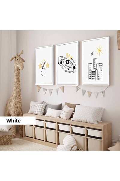 Harikabirev Camera copiilor Salon-Minimalist Modern Boem LINIE AVION | 3LUCRĂRI MDF AHMDF CU CADRU DIN LEMN