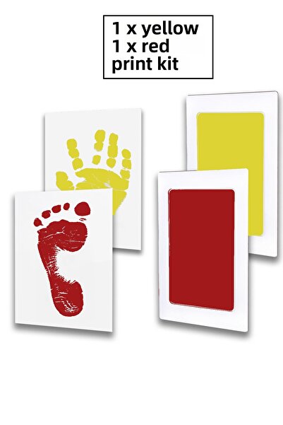 Moky Design Yellow-Red Baby Hand Footprint Set, Non-Contact Ink Printing Kit,...