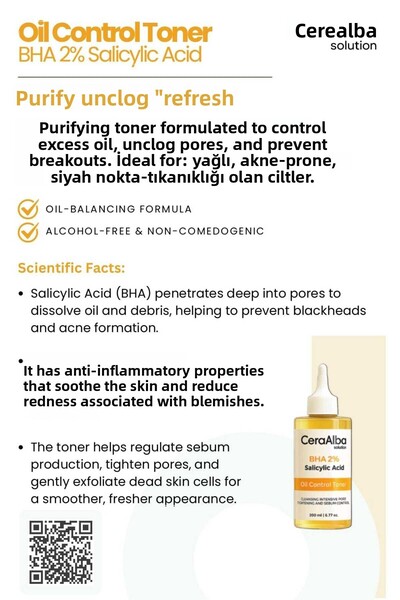Cera Alba Ceraalba Salicylic Acid Toner Oil Balancing & Purifying Care 200ml
