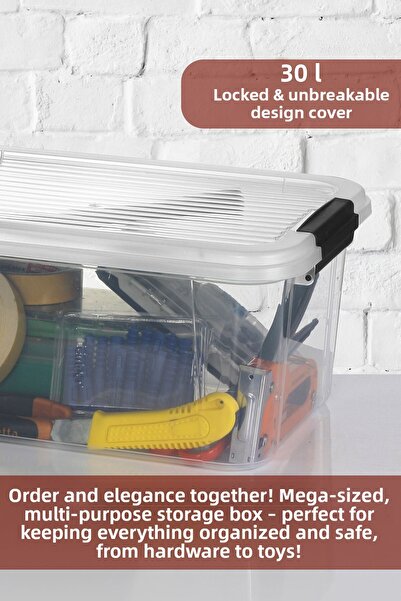 MOİ 2-Pack 30L Multibox Storage Container with Locking Lid Multi-Purpose Organizer Pantry Storage Storage Box