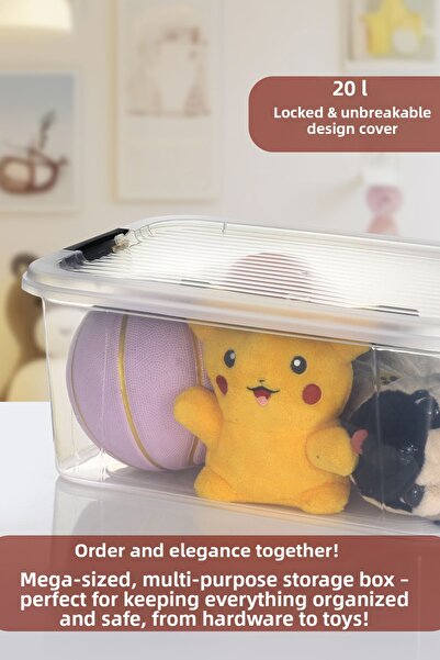 MOİ 20 Lt Multibox Storage Container - Multi-Purpose Organizer with Lockable Lid Pantry Storage Storage Box