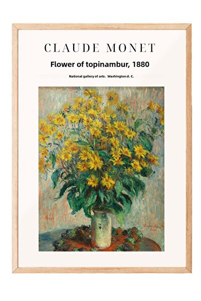 Zestia Tablou cu ramă din lemn, Tablou cu flori galbene de Claude Monet, Post...