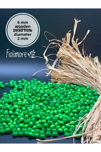 Fiolimore 6 ملم خرز خشبي أخضر (25 جرام 175 قطعة) قطر الفتحة 2 ملم مكرامية مجو...