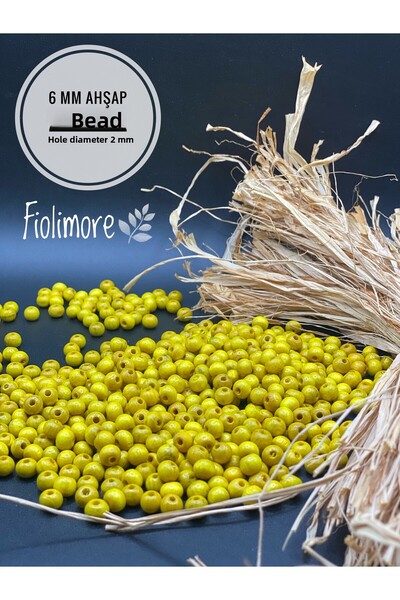 Fiolimore 6 ملم خرز خشبي أصفر اللون (25 جرام 175 قطعة) قطر الفتحة 2 ملم مكرام...