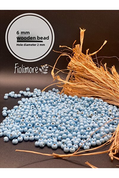 Fiolimore خرز خشبي أزرق فاتح 6 ملم (25 جرام 175 قطعة) قطر الفتحة 2 ملم سوار م...