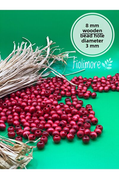 Fiolimore 8 мм червени дървени мъниста (175 броя) Диаметър на отвора 3 мм Мак...