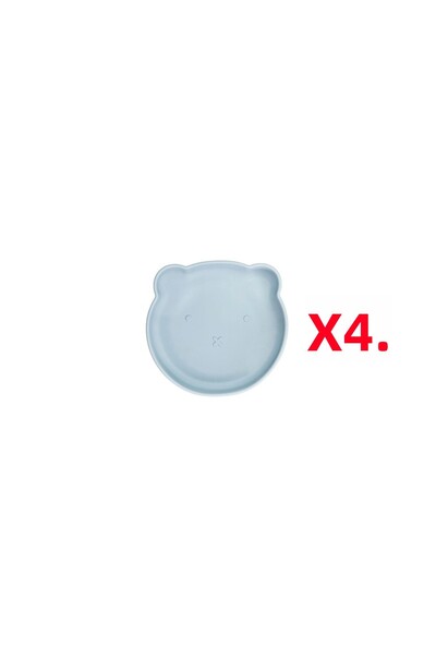 Porland Fancy Blue Baby Food Plate That Sticks to the Table, Set of 4, 16 cm