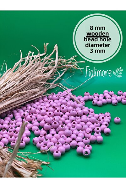 Fiolimore خرز خشبي وردي فاتح مقاس 8 مم (175 قطعة) قطر الفتحة 3 مم مكرامية مجو...