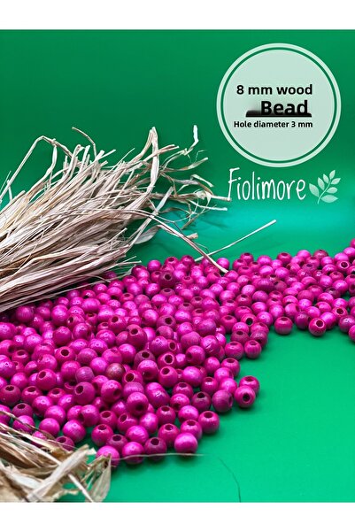 Fiolimore خرز خشبي فوشيا 8 مم (175 قطعة) قطر الفتحة 3 مم مكرامية لصنع المجوهر...