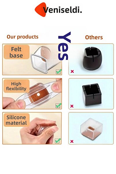 Yenigeldi 12 bucăți de capace pentru scaune pătrate (T:3,3cm L:3,3cm) din silicon transparent cu capac subțire