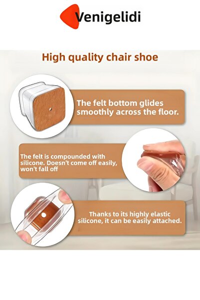 Yenigeldi 4 Pieces Square Chair Feet (T:3.9Cm W:3.6Cm) Transparent Silicone Thin Felt Chair Feet