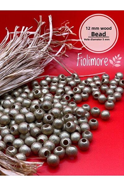 Fiolimore خرز خشبي أصفر ذهبي 12 ملم (50 جرام 87 قطعة) قطر الفتحة 5 ملم حقيبة ...