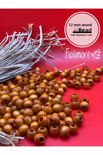 Fiolimore خرز خشبي برتقالي 12 ملم (50 جرام 87 قطعة) قطر الفتحة 5 ملم حقيبة مك...