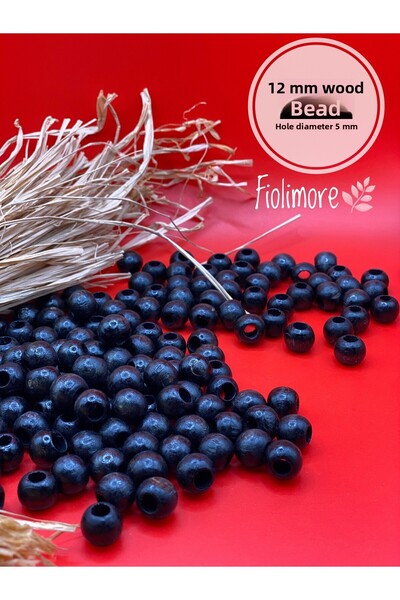 Fiolimore خرز خشبي أسود 12 ملم (50 جرام 87 قطعة) قطر الفتحة 5 ملم حقيبة مكرام...