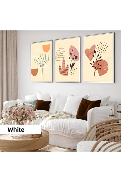 Harikabirev Camera copiilor Living Room - Minimalist Modern Boho Soft Plant Pattern | 3PCE MDF AHMDF CU CADRU DIN LEMN