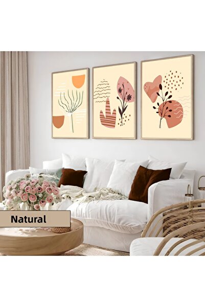 Harikabirev Camera copiilor Living Room - Minimalist Modern Boho Soft Plant Pattern | 3PCE MDF AHMDF CU CADRU DIN LEMN