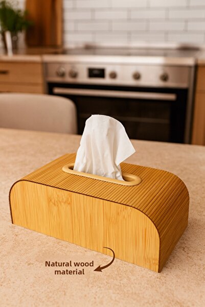 Vienev Wooden Rectangular Napkin Holder – Decorative Tissue Box with Natural Wood Pattern Ams1118