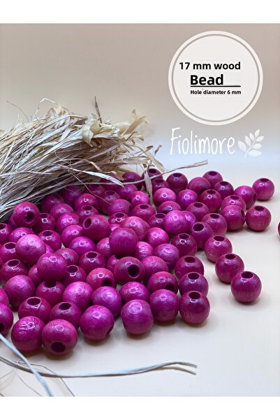 Fiolimore Mărgele din lemn roz fucsia de 17 mm (50 gr 32 bucăți) Diametru gau...