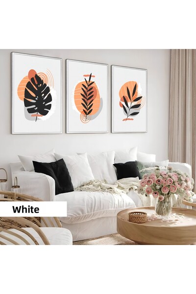 Harikabirev Children's Room Living Room-Minimalist Modern Bohemian Leaves X4 | Wooden Framed 3-Piece Mdf Ahmdf