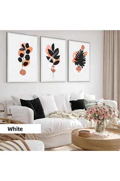 Harikabirev Children's Room Living Room-Minimalist Modern Bohemian Leaves X2 | Wooden Framed 3-Piece Mdf Ahmdf