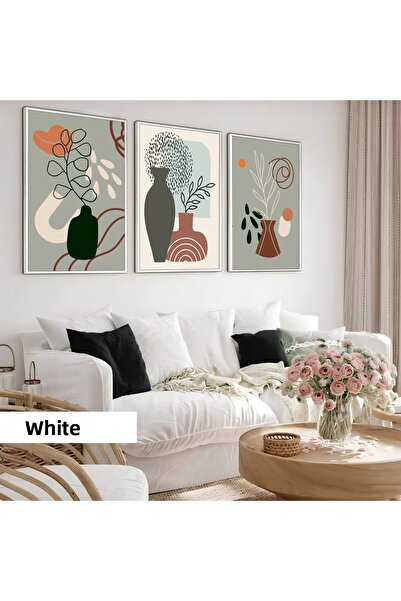Harikabirev Children's Room Living Room-Minimalist Modern Bohemian Vase Plants 04 | Wooden Framed 3-Piece Mdf Ahmdf