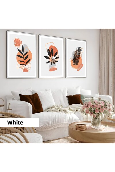 Harikabirev Children's Room Living Room-Minimalist Modern Bohemian Plants Orange | Wooden Framed 3-Piece Mdf Ahmdf
