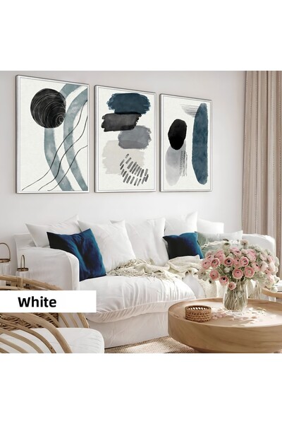 Harikabirev Children's Room Living Room-Minimalist Modern Bohemian Gray Abstract Shapes | Wooden Framed 3-Piece Mdf Ahmdf