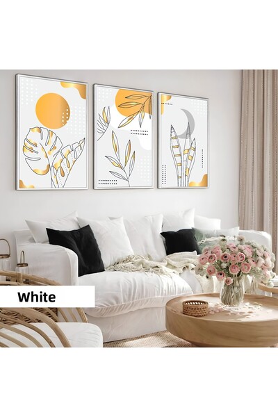 Harikabirev Children's Room Living Room-Minimalist Modern Bohemian Yellow-White | Wooden Framed 3-Piece Mdf Ahmdf
