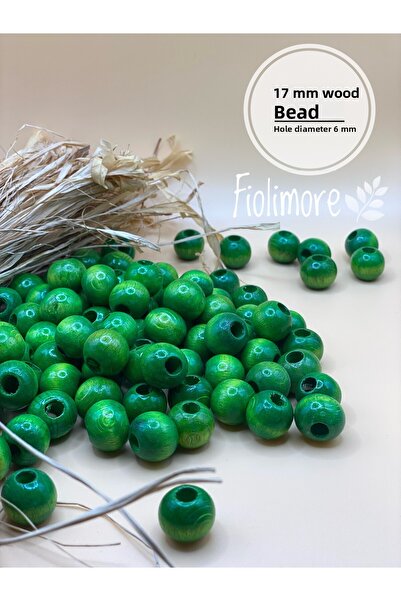 Fiolimore Mărgele din lemn verde de 17 mm (50 gr 32 bucăți) Diametru gaură la...