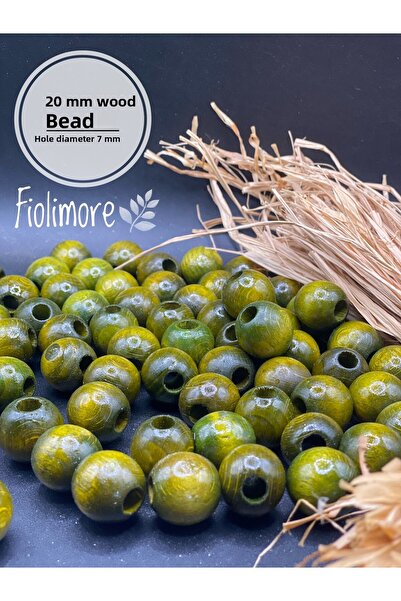 Fiolimore 20 мм каки зелени дървени мъниста (50 г, 23 броя) с голям диаметър ...