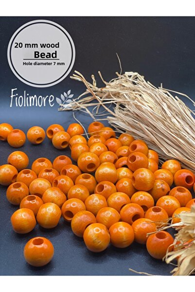 Fiolimore 20 ملم خرز خشبي برتقالي (50 جرام 23 قطعة) قطر الفتحة العريضة 7 ملم ...